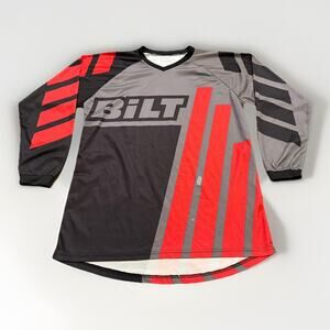 BILT Racing Mens Gray Black Red Motocross BMX Riding Long Sleeve Shirt Size S